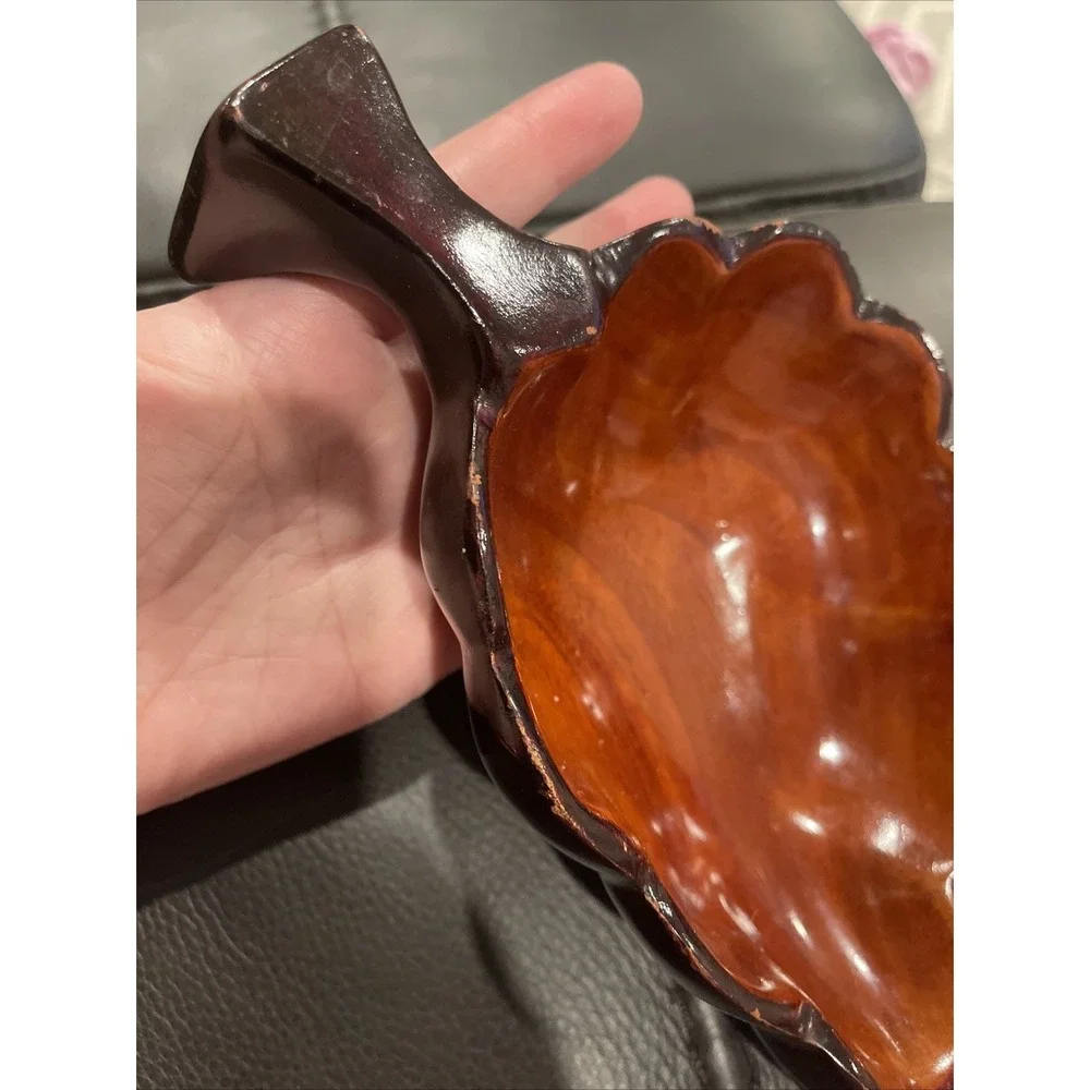 Mid Century Modern Vintage Carved Wood Leaf Shaped Nut Serving Dish Bowl